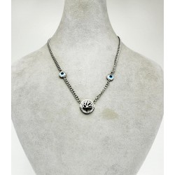 Gümüş Ağaç Deseni Nazar Boncuklu Kolye